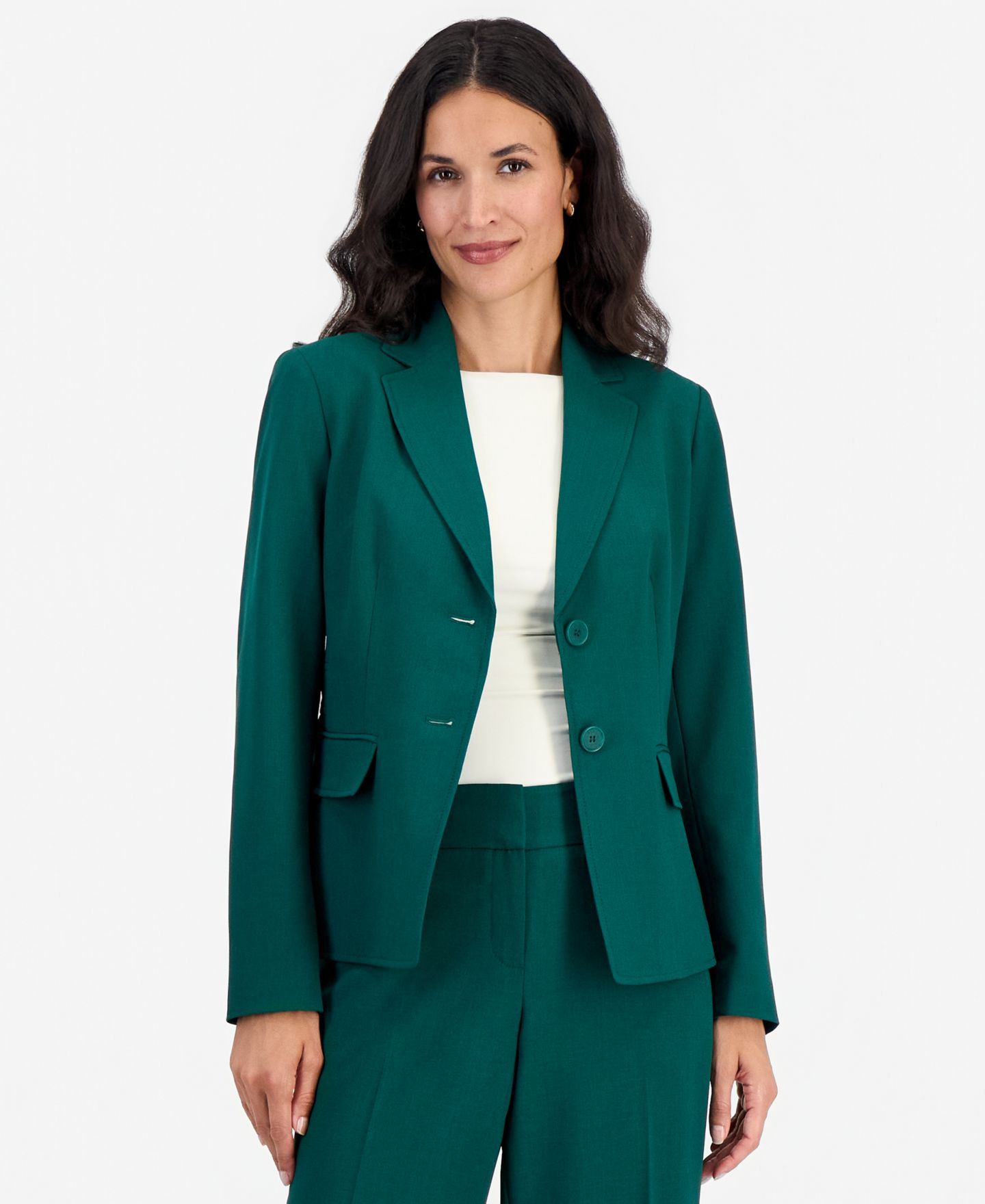 Женский комплект Le Suit Notch-Collar Stretch Wide-Leg Jacket and Pants, 2-Piece Set, цвет: Изумрудный — фото 2
