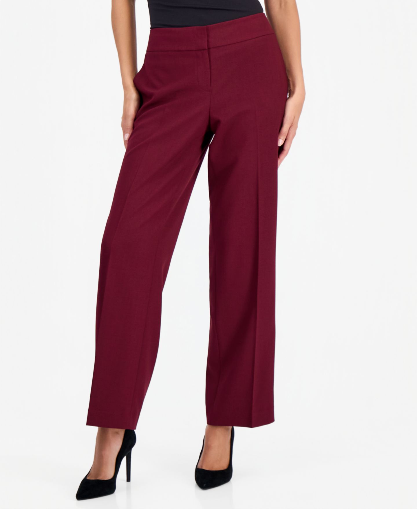 Женские брюки Le Suit Stretch Wide Leg 2-Piece Pant Suit, цвет: Бордо — фото 5