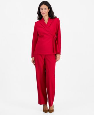 Women's Peak Lapel Wide-Leg Classic Fit Jacket and Pants, 2-Piece Set