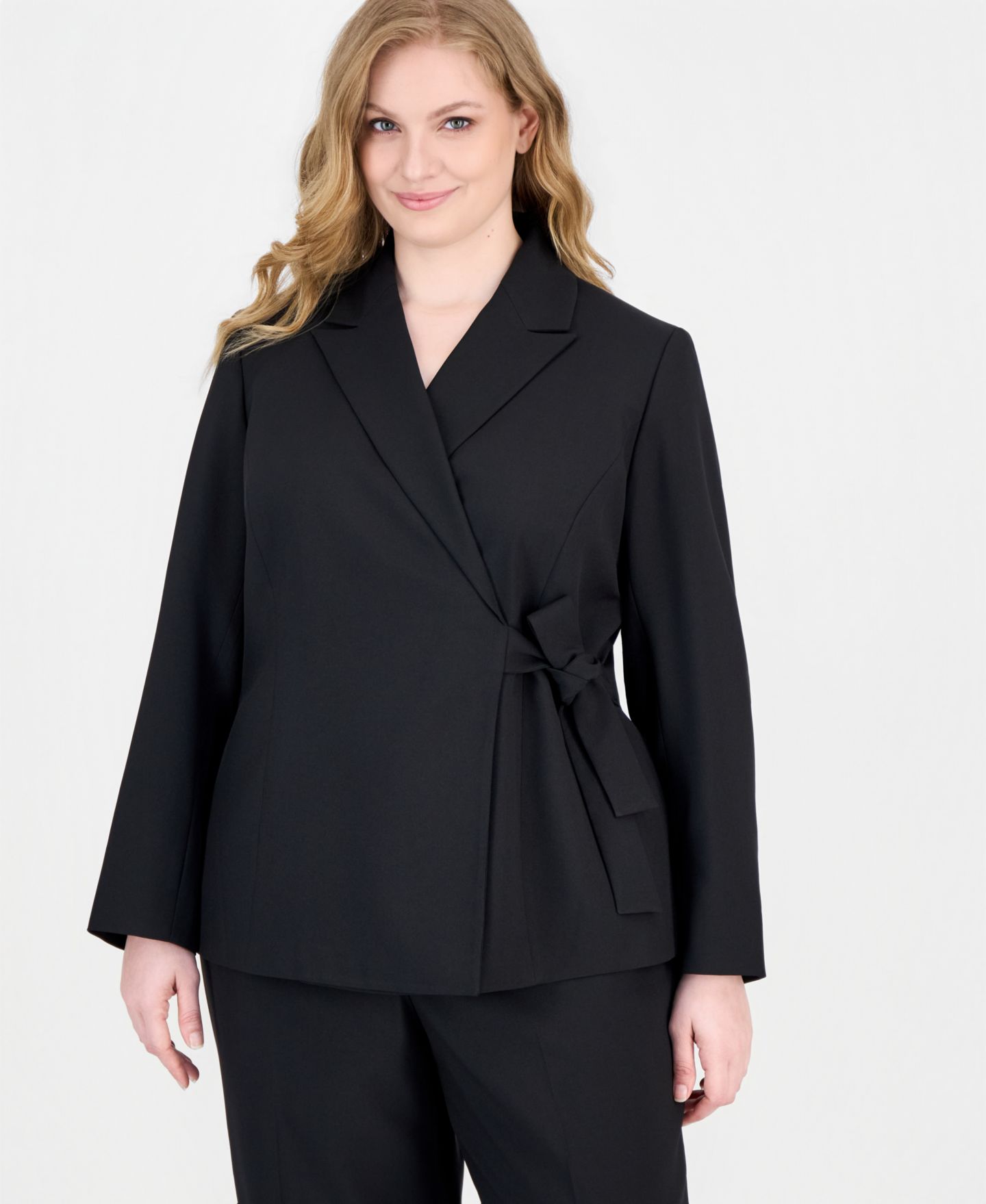 Женский костюм Le Suit классического кроя: жакет и широкие брюки, больших размеров, цвет: Чёрный — фото 8