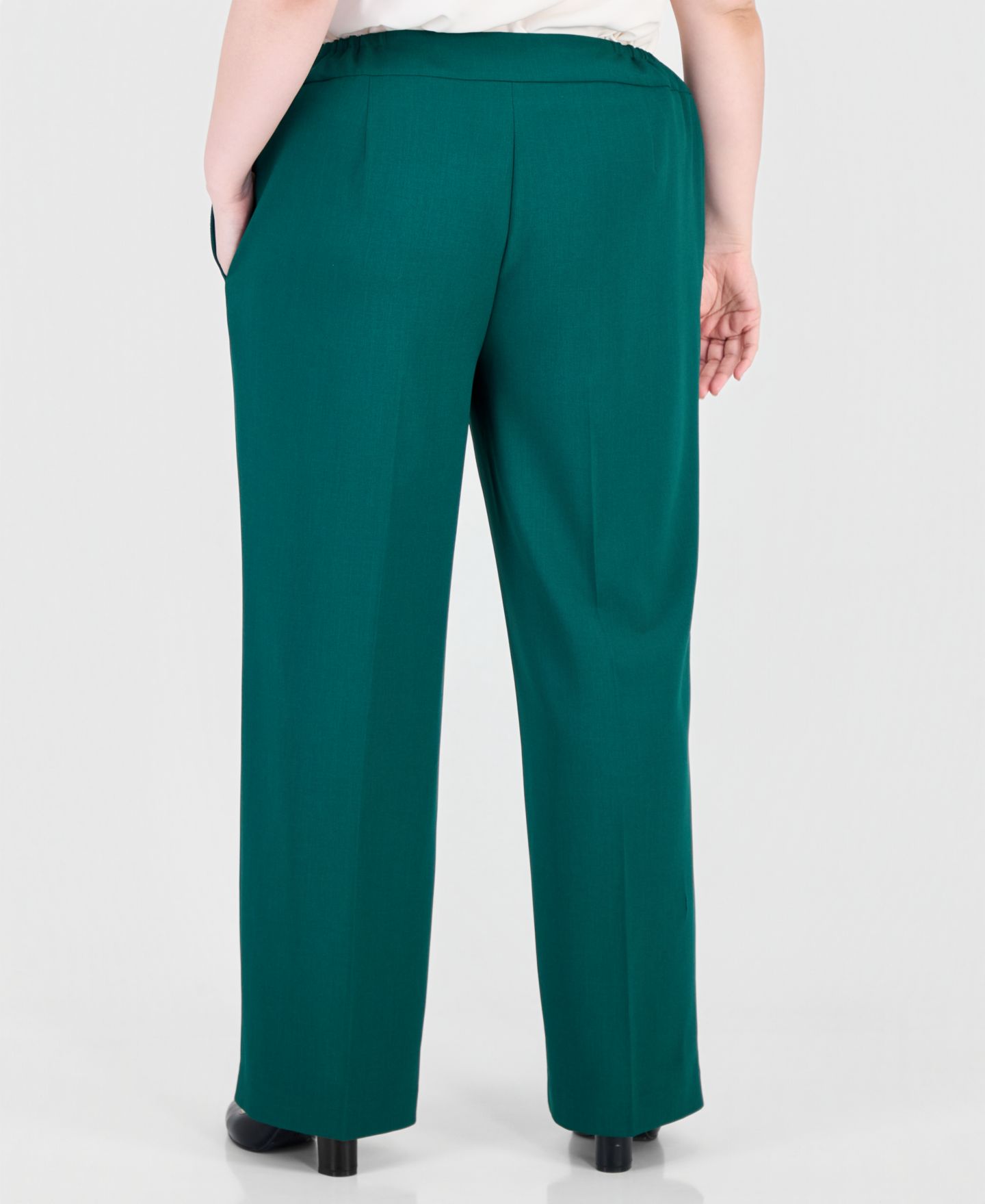 Le Suit Plus Notch-Collar Stretch Wide-Leg Jacket and Pants, 2-Piece Set, цвет: Изумрудный — фото 2
