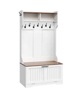 Entryway Hall Tree with Storage Bench, Coat Rack, Shoe Shelf and Hanging Hooks