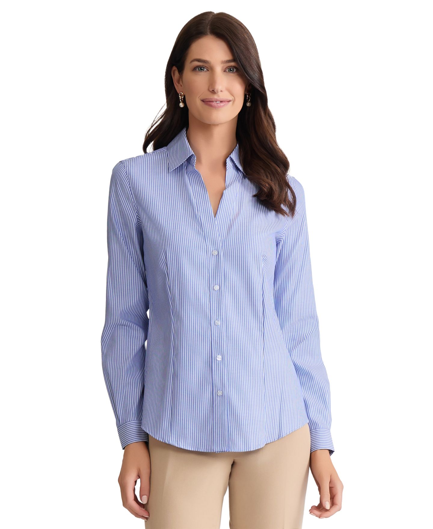 Женская блузка Jones New York Easy Care Button Up Long Sleeve Blouse, цвет: Синий белый — фото 2