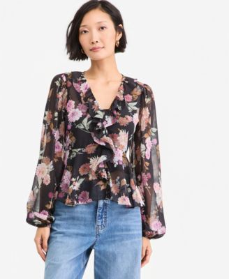 Women's Long-Sleeve Peplum Ruffle Blouse