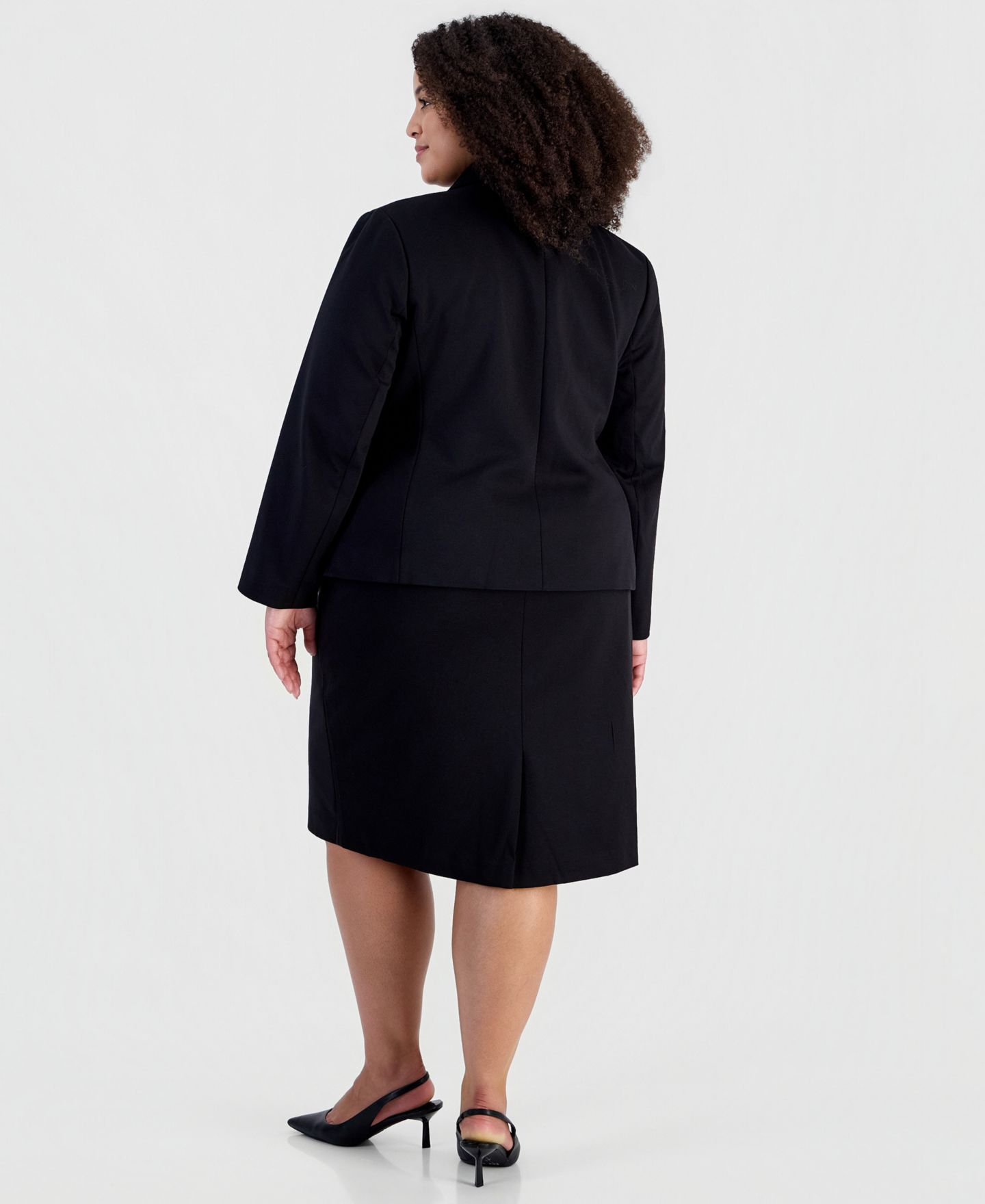 Le Suit Plus Size Peplum Pencil Notched-Collar Jacket and Skirt, 2-Piece Set, цвет: Чёрный — фото 3