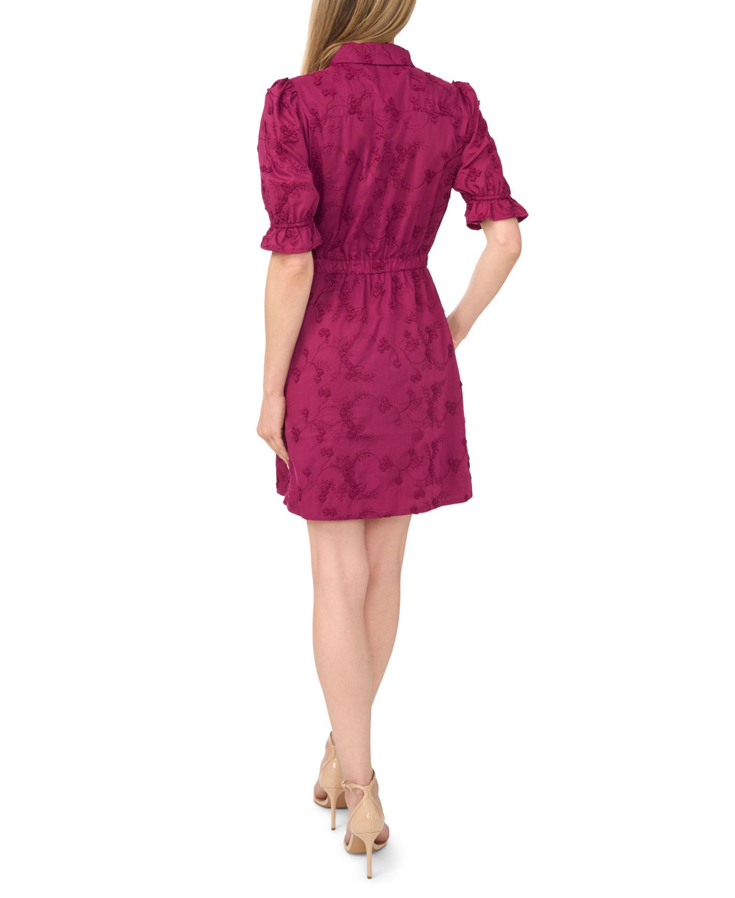 Женское платье CeCe Short-Sleeve Mini Shirt Dress with Elastic Waist, цвет: Глубокий шелковичный — фото 3