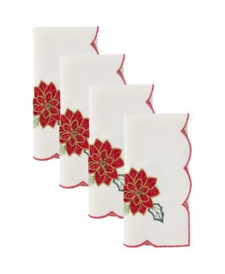 Holiday Poinsettia Embroidered Napkins, Set of 4