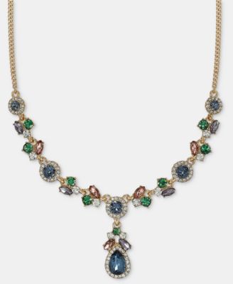 Stone Pear-Shape Halo Lariat Necklace, 16" + 3" extender