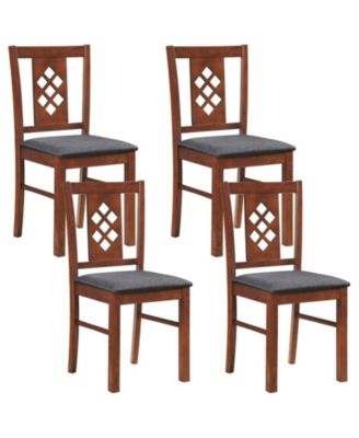 Linen Upholstered Kitchen Chairs Set of 4 with Diamond Lattice Back