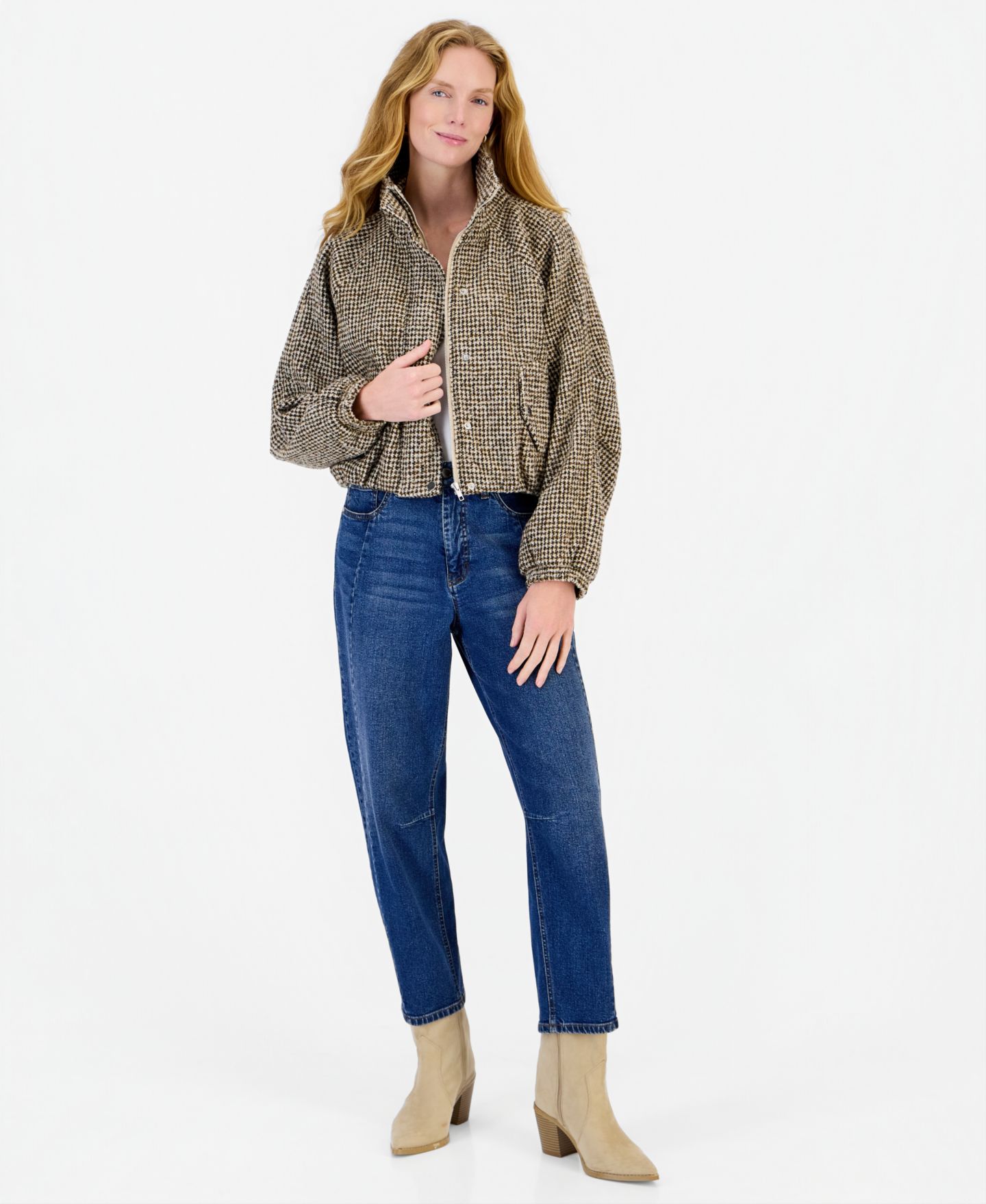 Женская куртка On 34th Cropped Houndstooth Bubble Bomber, цвет: Коричневый — фото 4