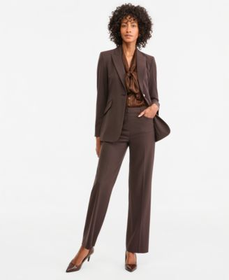 Tahari Asl Womens One Button Blazer Tie Neck Satin Blouse Flare Leg Pants