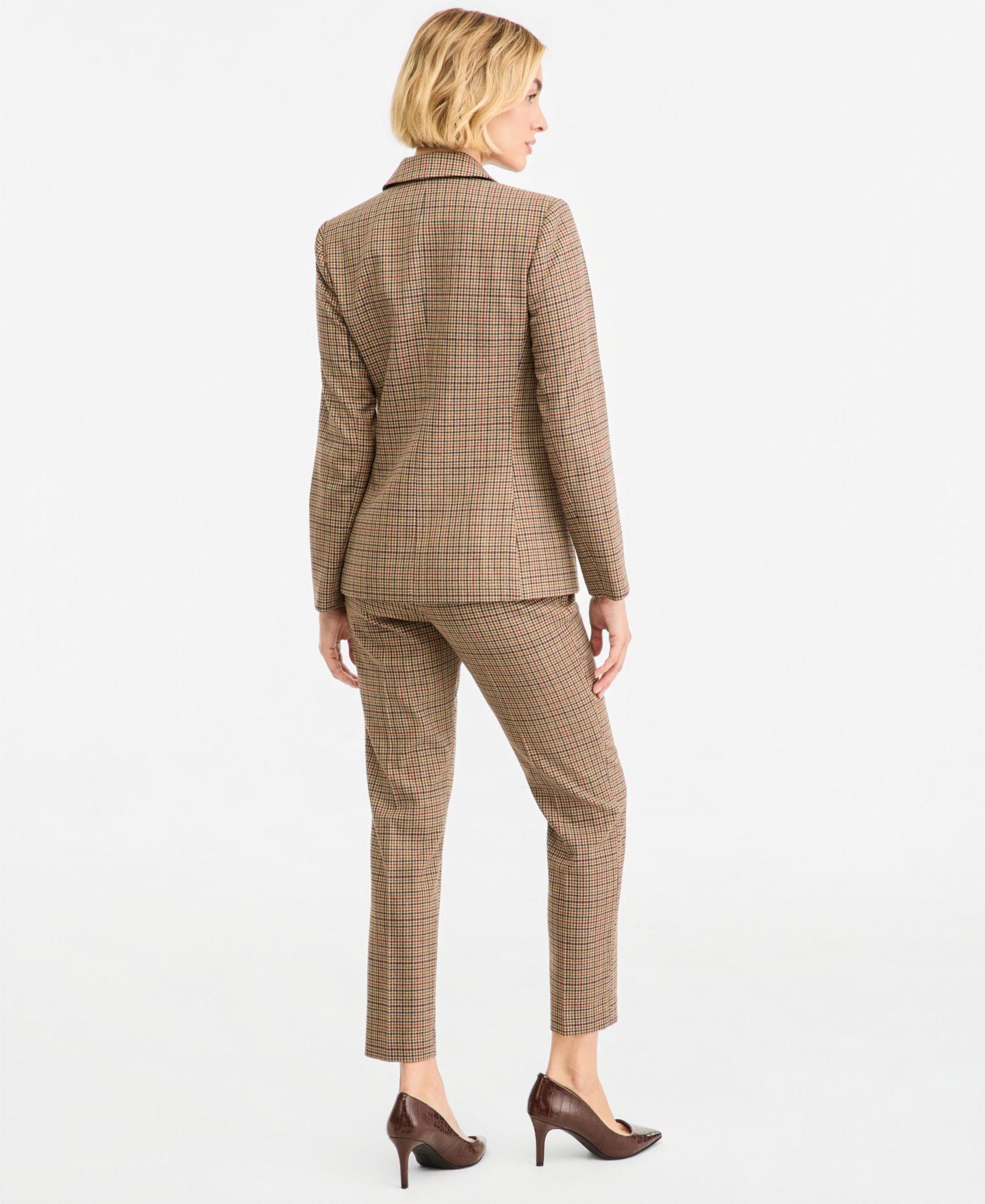 Женские комплекты Tahari ASL Glenn Plaid Blazer, Short-Sleeve Sweater & Straight-Leg Pants, цвет: Клюквенный разноцветный — фото 2