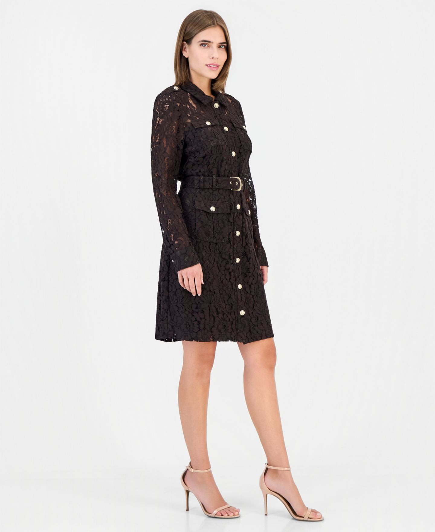 Женское платье Tahari ASL Long-Sleeve Lace Shirt Dress, цвет: Тёмно-коричневый — фото 3