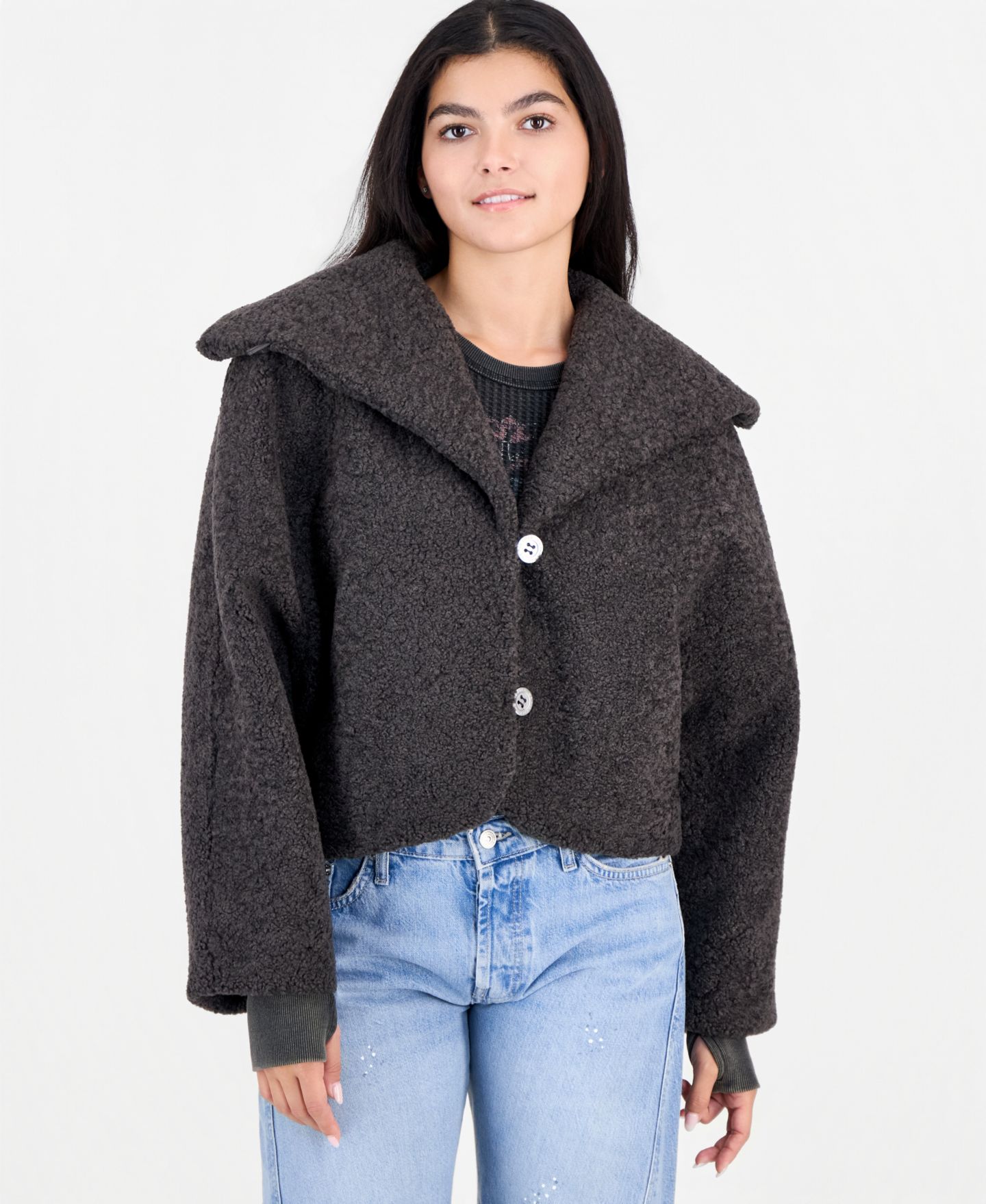 Женская куртка Free People Softest Touch Cropped Faux-Fur, цвет: Угольный серый — фото 3