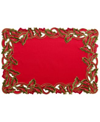 Holiday Holly Embroidered Winter Berry Border Placemat, 13" x 19"