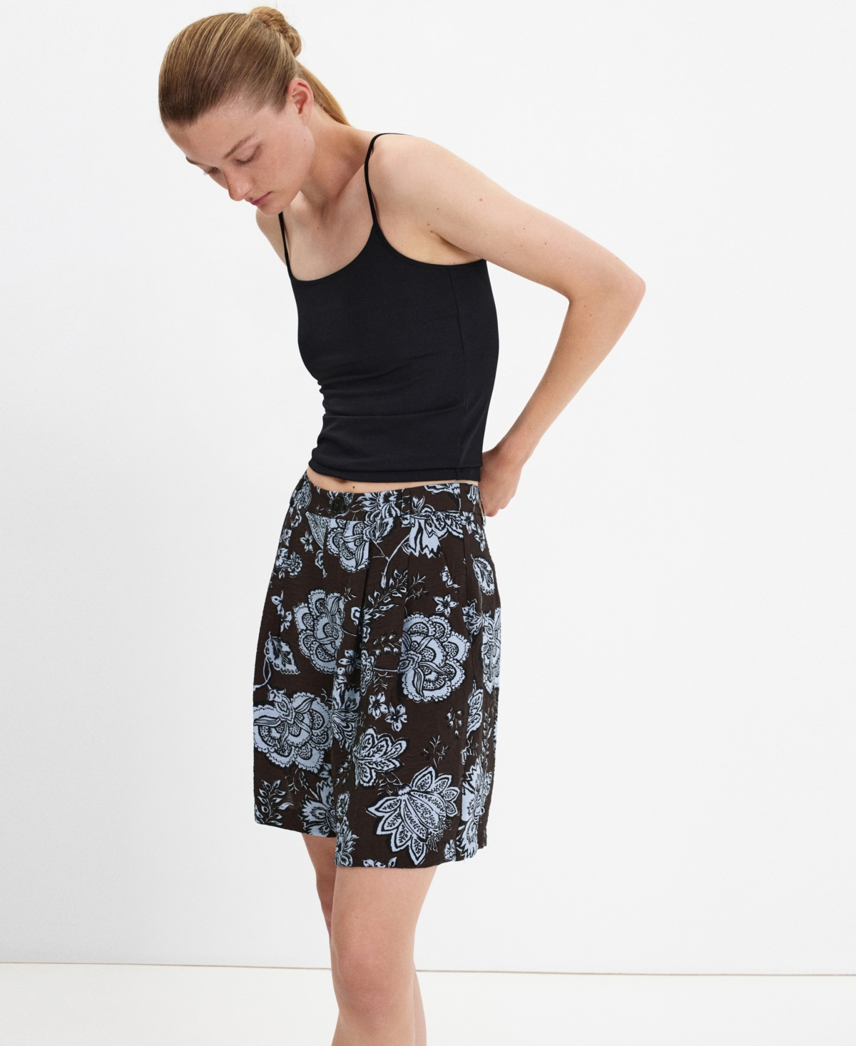 Mango Women's Floral-Print Pleated Wide-Leg Shorts, 7" Inseam