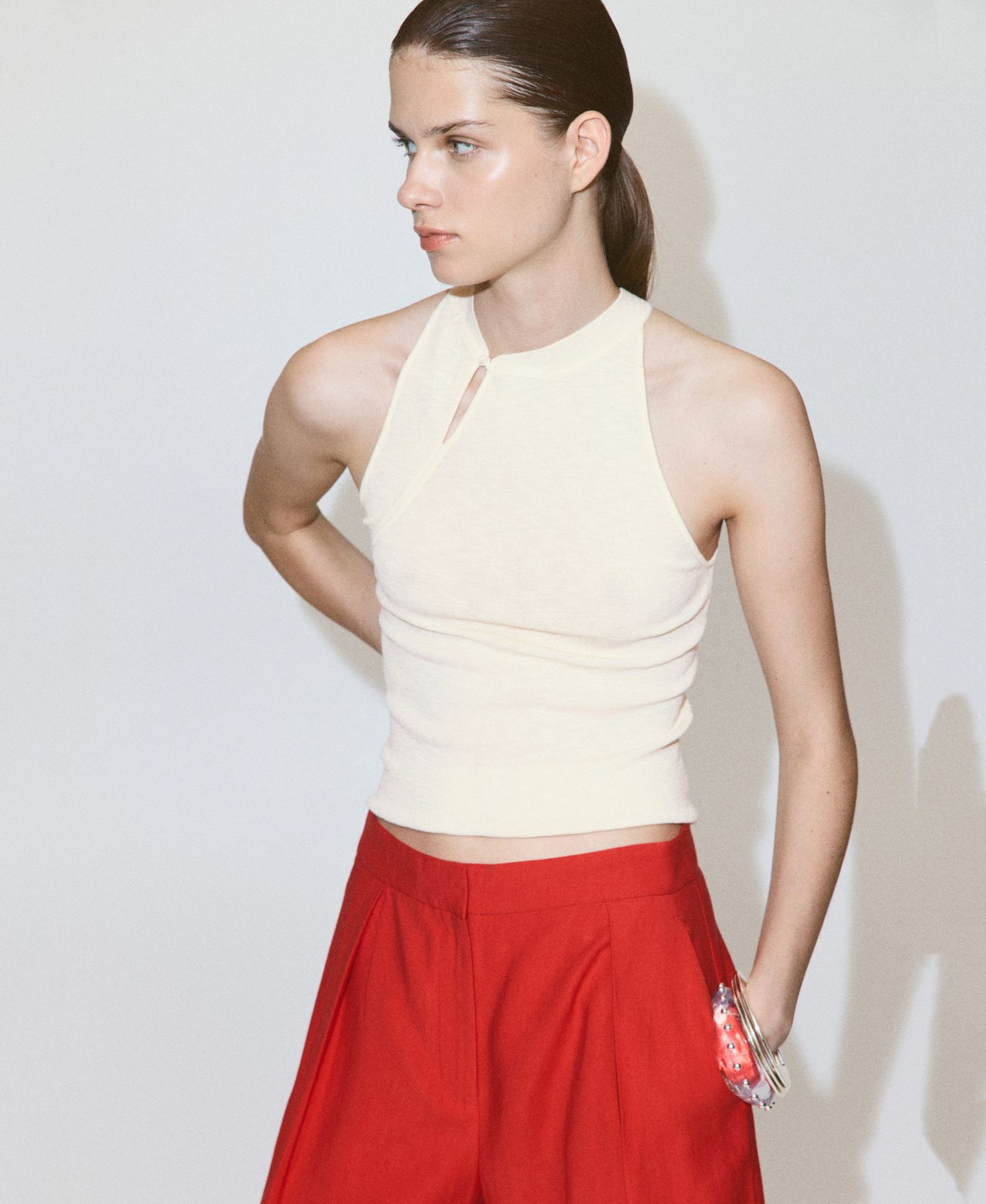 Женский топ Mango Halter-Neck Sleeveless Knit, цвет: Экрю — фото 5
