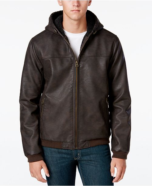 Levi's Men's Faux Leather Hooded Bomber Jacket & Reviews Coats