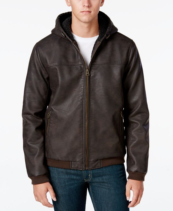 Levi's Men's Faux Leather Hooded Bomber Jacket - Macy's