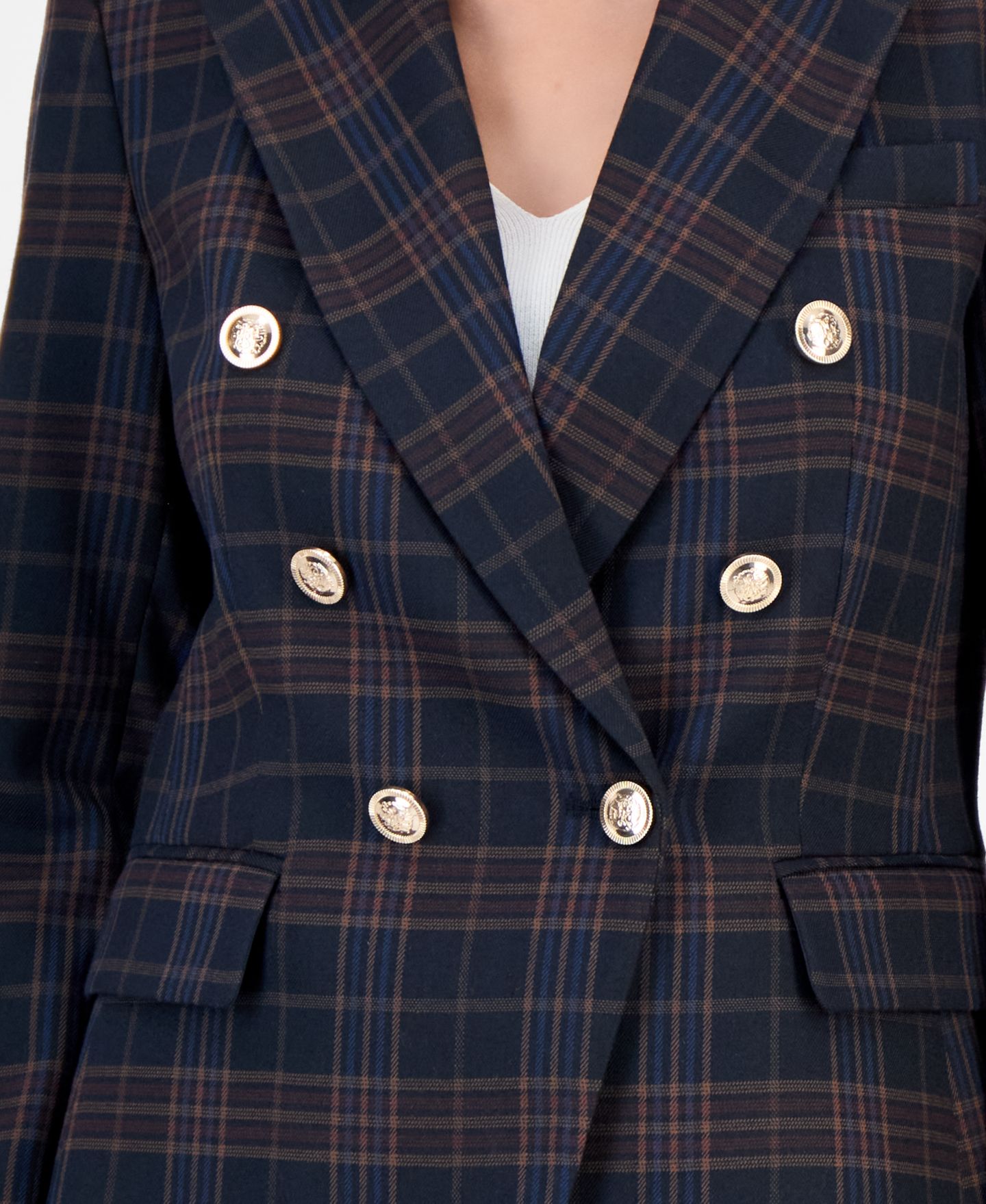 Женский пиджак Tahari ASL Double-Breasted Plaid Blazer, цвет: Тёмно-синий клюквенный — фото 3