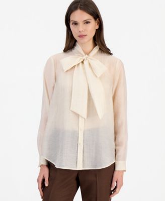 Women's Long-Sleeve Tie-Neck Chiffon Blouse