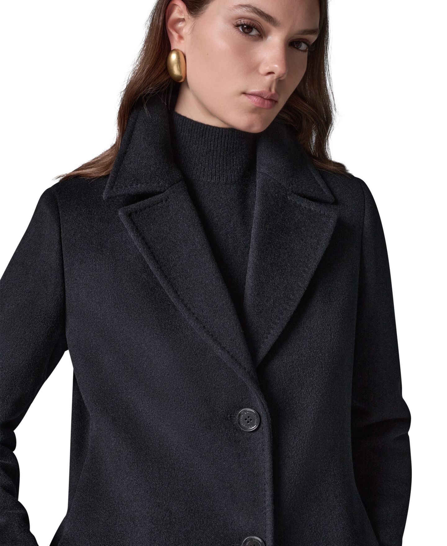 Женское пальто Donna Karan New York Single-Breasted Notch Collar Wool-Cashmere Blend Lined Walker, цвет: Чёрный — фото 4