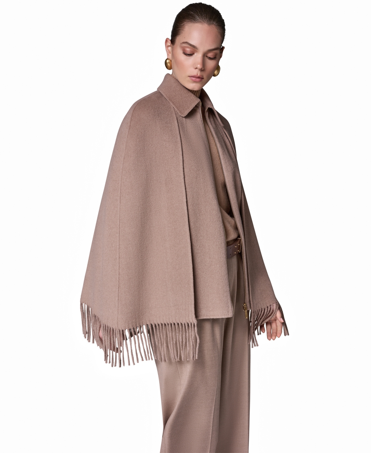 Donna Karan New York Women's Fringe Wool Cape Coat