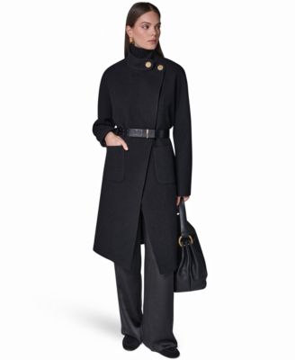 Women's Snap Closure Belted Wool-Blend Coat
