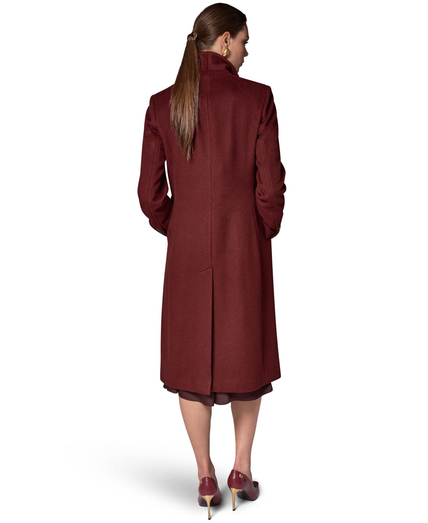 Женское пальто Donna Karan New York Double-Breasted Long Wool-Cashmere Blend, цвет: Вишнёвый — фото 5
