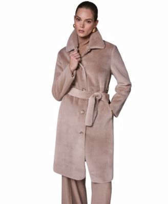 Women's Belted Faux Fur Maxi-Length Coat