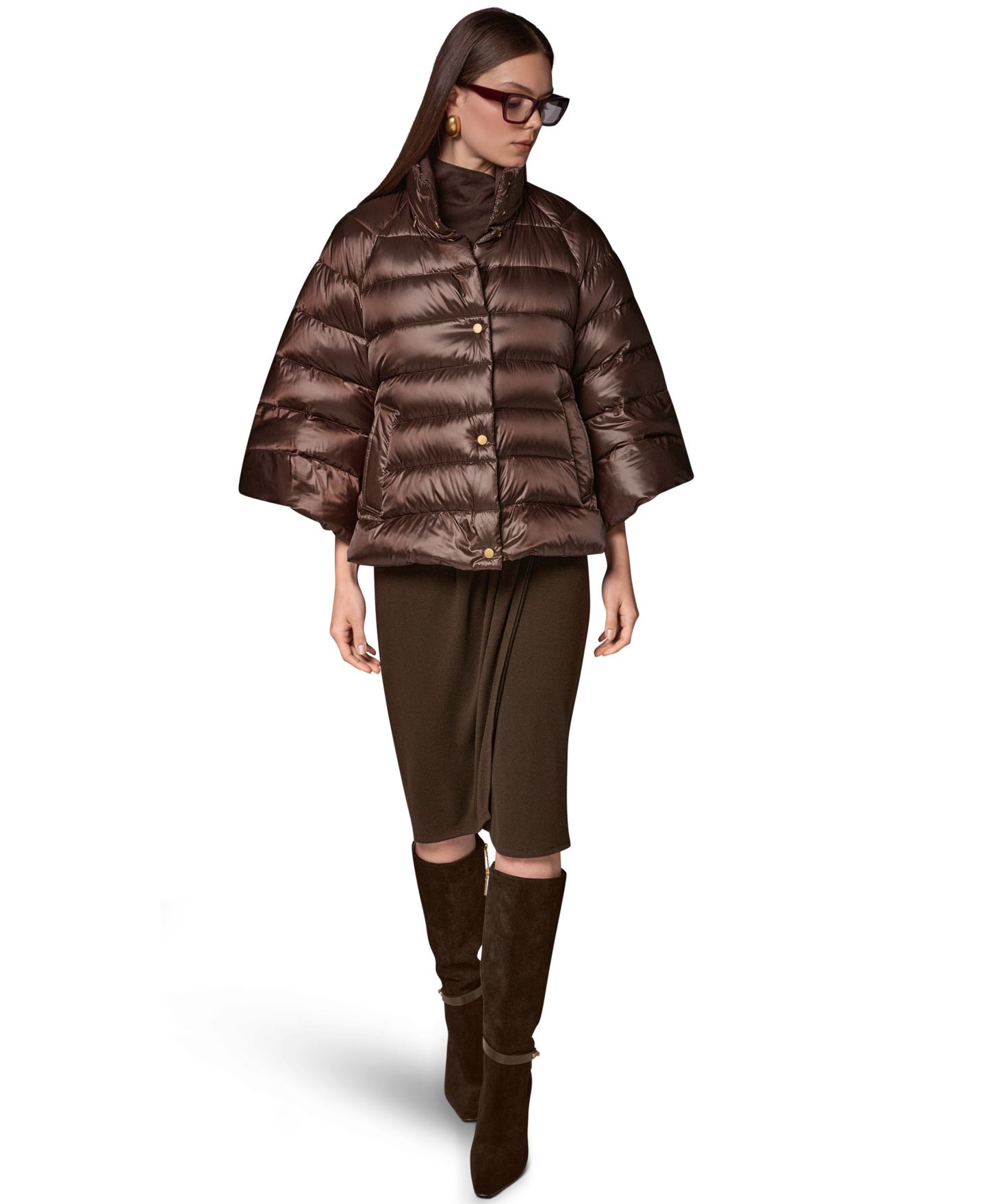 Женская куртка Donna Karan New York Stand-Collar Down Puffer Cape, цвет: Pearlized Express — фото 2