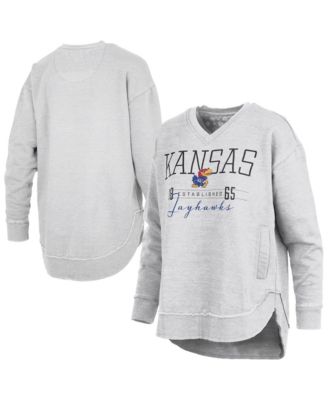 Women's Heather Gray Kansas Jayhawks Marcus East Hall Poncho V-Neck Sweatshirt