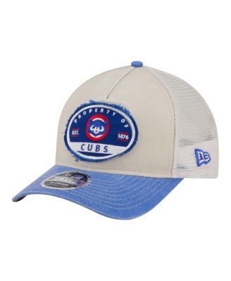 Men's Light Beige/Royal Chicago Cubs Frayed M-Crown A-Frame 9FORTY Trucker Adjustable Hat