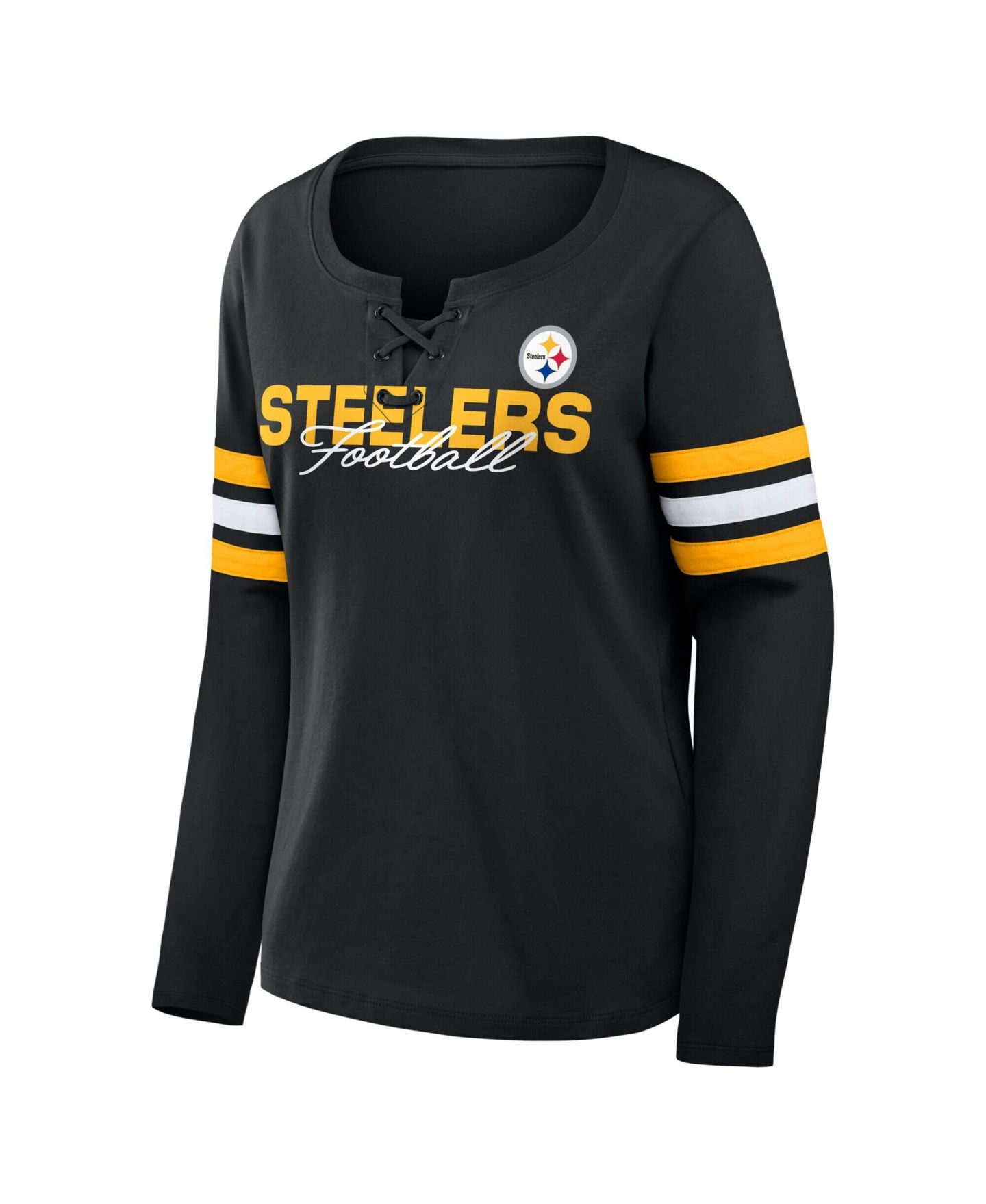 Женская футболка Fanatics Pittsburgh Steelers Team First Coverage Scheme Lace-Up Long-Sleeve — фото 2