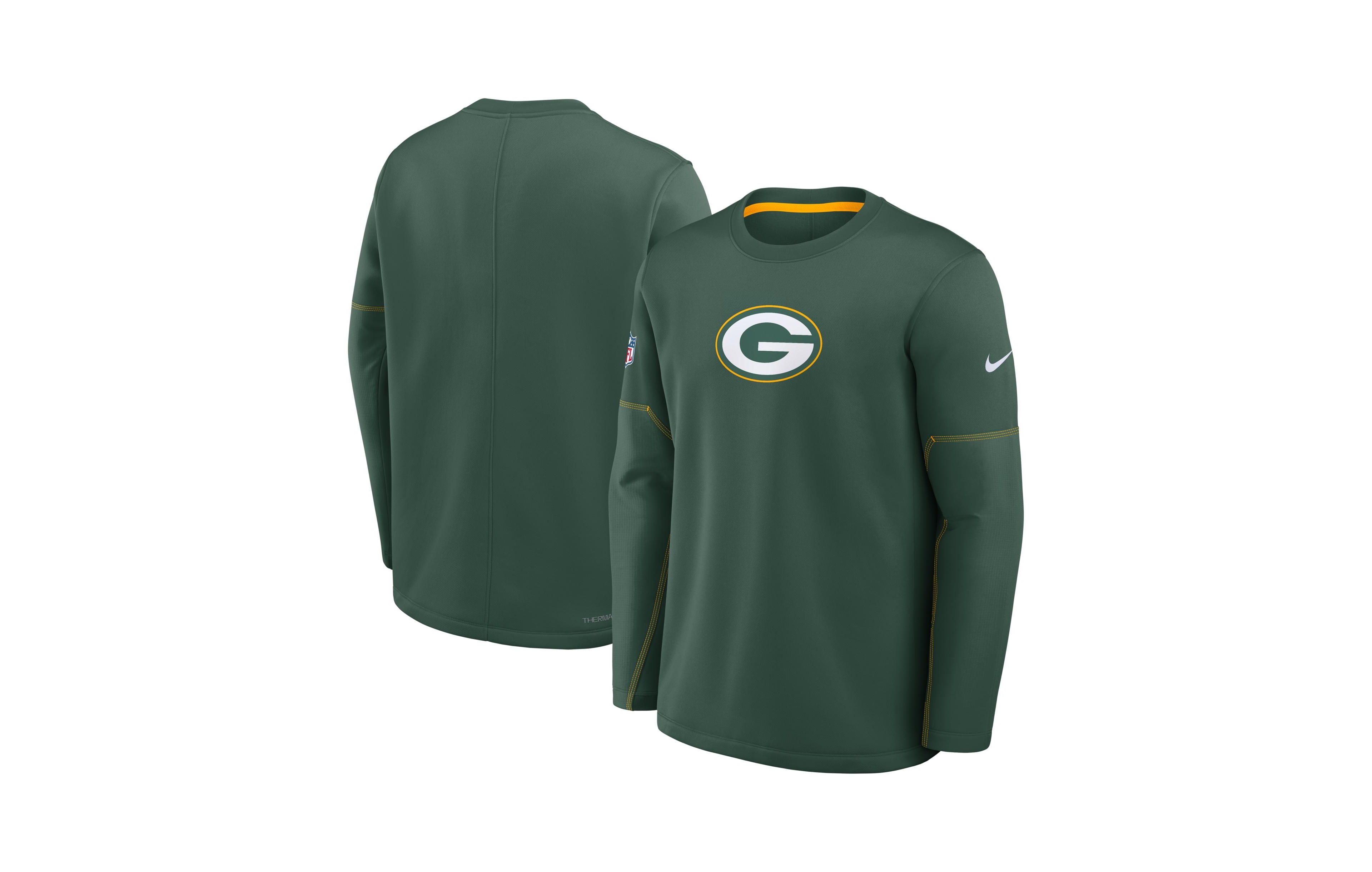 Nike Men's Green Bay Packers Sideline Coaches Team Present Midweight Therma-fit Sweatshirt