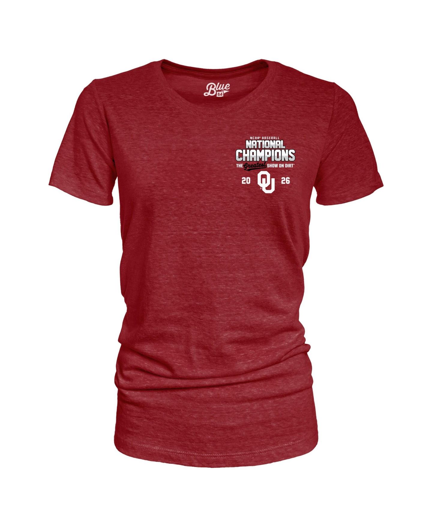 Женская футболка Blue 84 Crimson Oklahoma Sooners 2026 NCAA Baseball College World Series Champions Schedule — фото 2