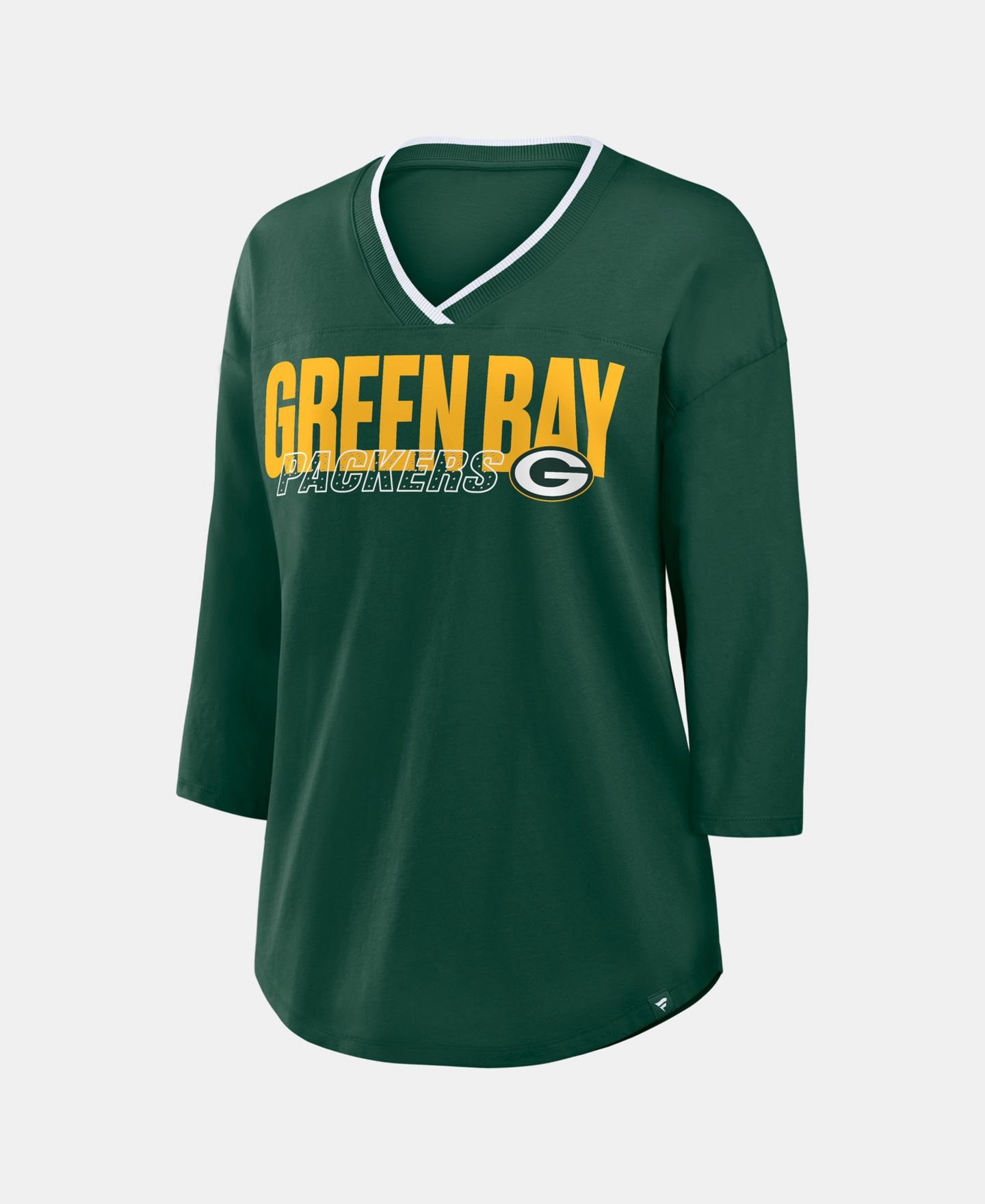 Женская футболка Fanatics Green Bay Packers Team First Deceptive Juke 3/4-Sleeve V-Neck Oversized Chest Graphic — фото 3
