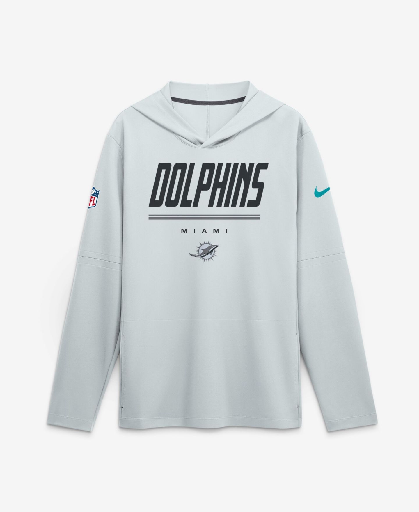 Мужское худи Nike Platinum Miami Dolphins Sideline Game On Lightweight Long Sleeve Dri-FIT — фото 1
