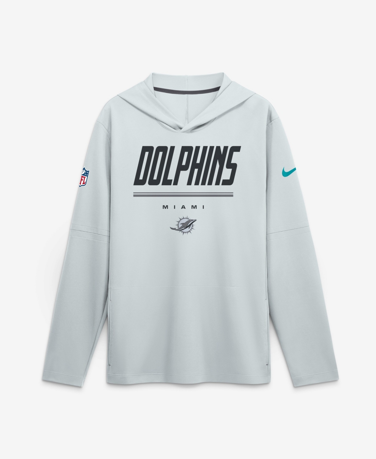 Nike Men's Platinum Miami Dolphins Sideline Game On Lightweight Long Sleeve Dri-fit Hoodie - Platinum, Charcoal