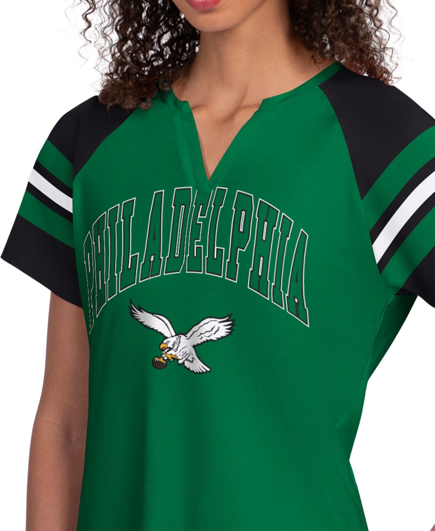 Женская футболка Starter Kelly Green Philadelphia Eagles Game On Notch Neck Raglan — фото 3