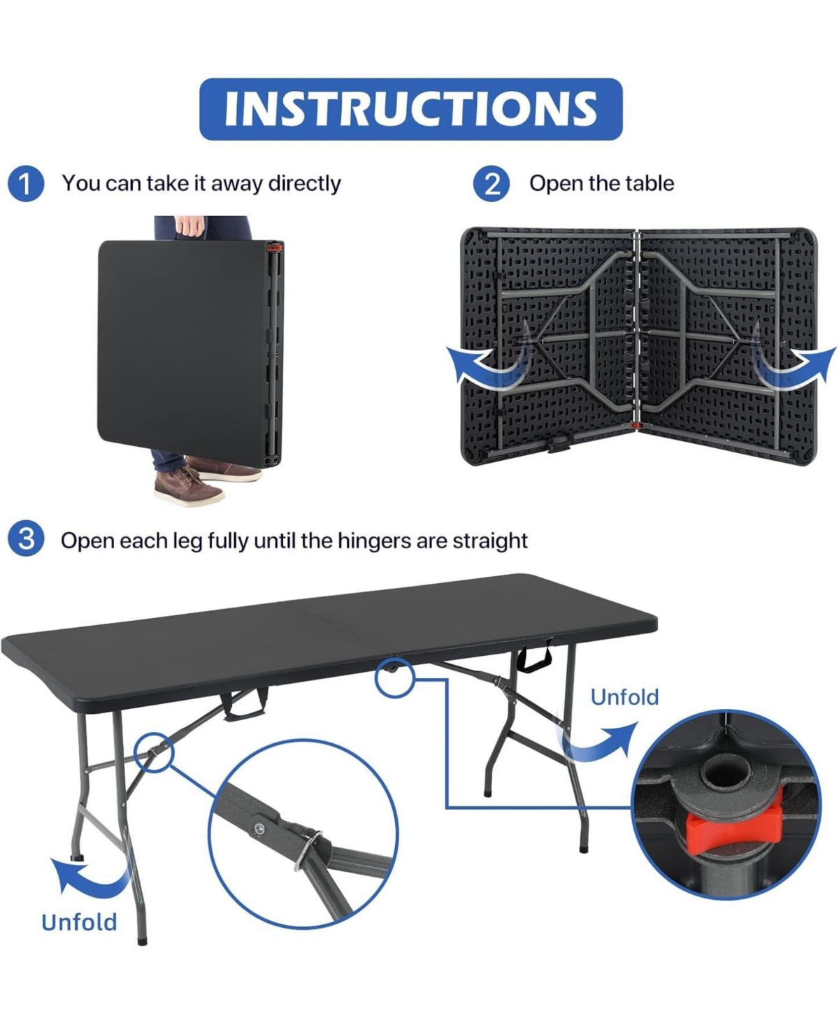 Aofar Folding Table Heavy Duty Plastic Utility Indoor Outdoor Party Dining Lock Function