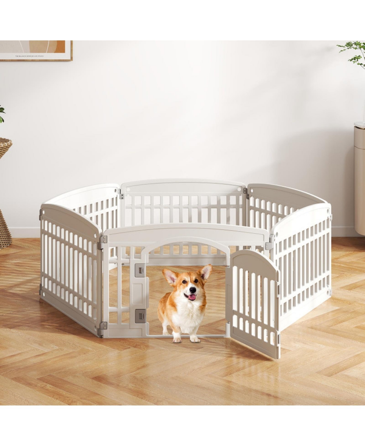Hongge 6-Panel Plastic Dog Playpen 24 in Indoor Outdoor Pet Fence with Locking Door
