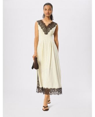 Women's Lace V-Neck Spot Midi Dress