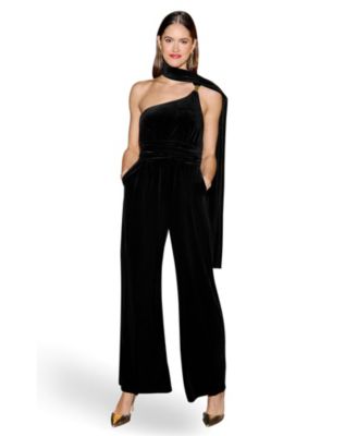 Women's Velvet Wide-Leg One-Shoulder Jumpsuit