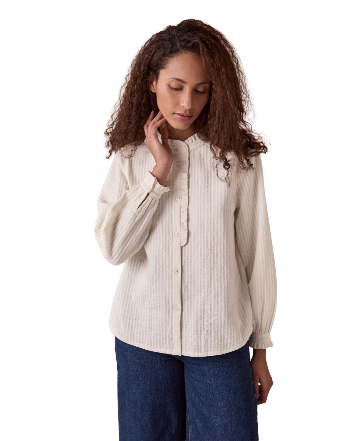Celtic & Co. Women's Textured Cotton Shirt With Frill Collar