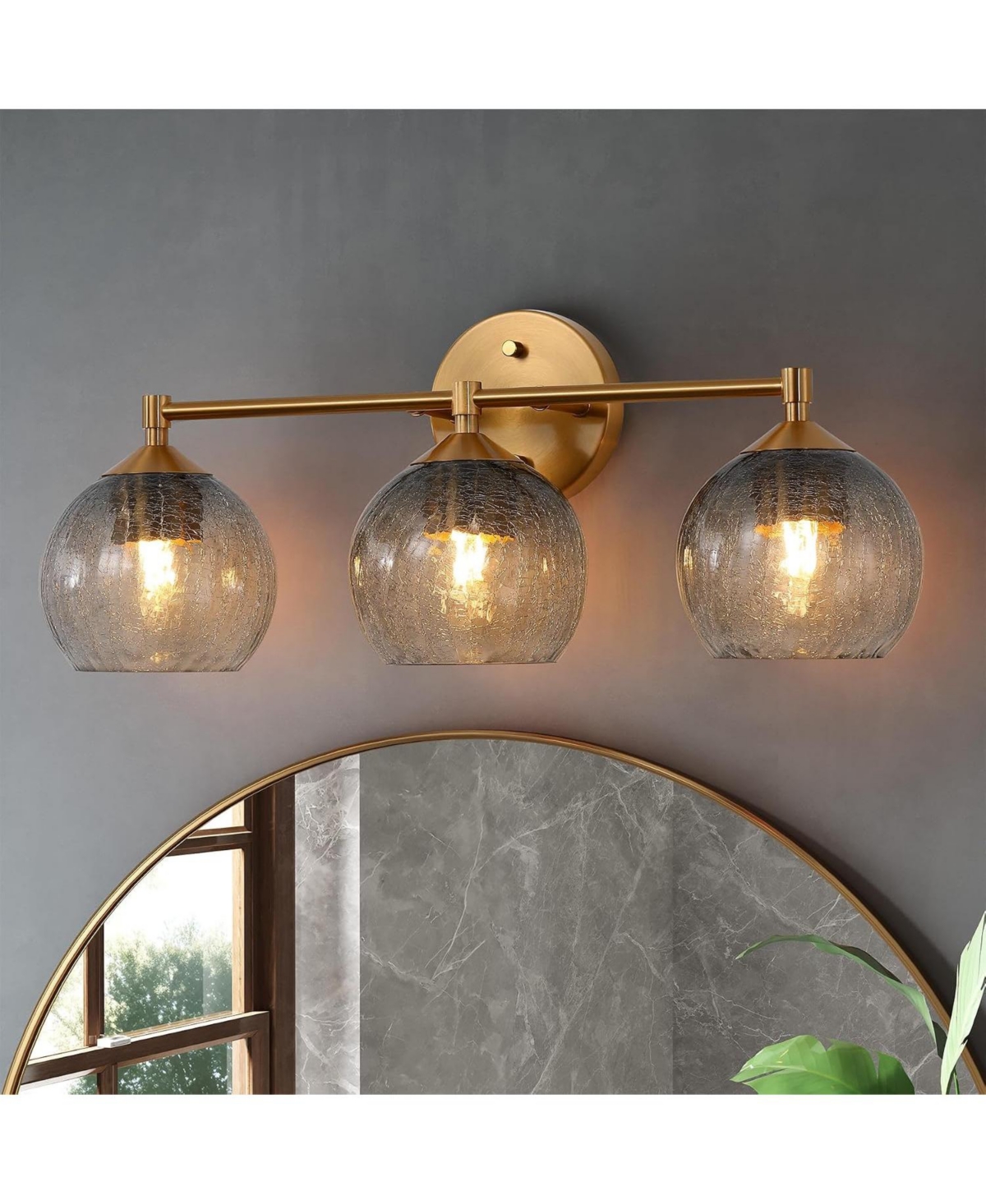 Tribesigns 3-Light Bathroom Light Fixtures, Modern Vanity Light with Glass Shade, Bathroom Wall Sconce, Bulbs Not Included