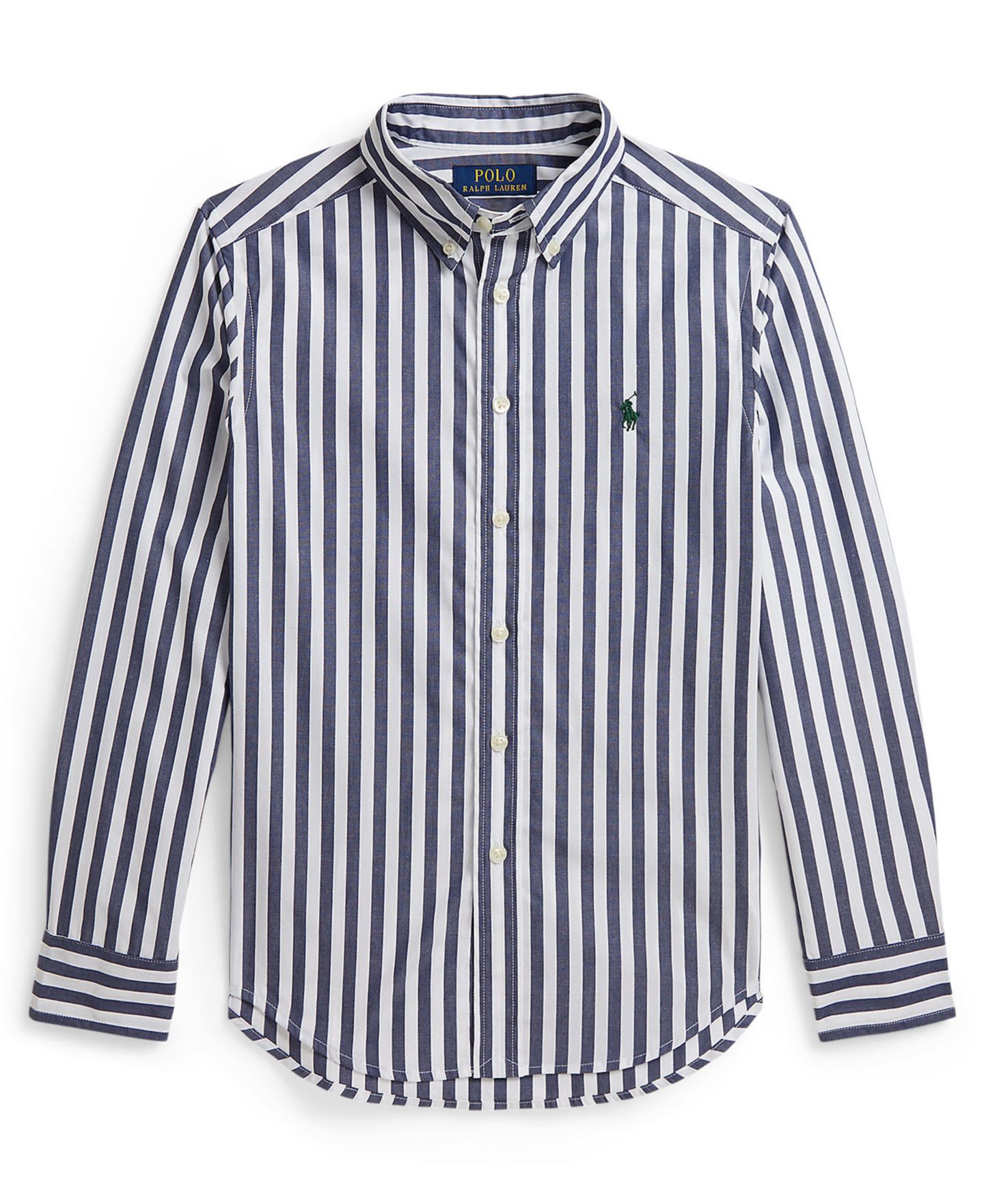 Рубашка Polo Ralph Lauren Striped Cotton Poplin Shirt для мальчиков, цвет: Тёмно-синий белый — фото 1