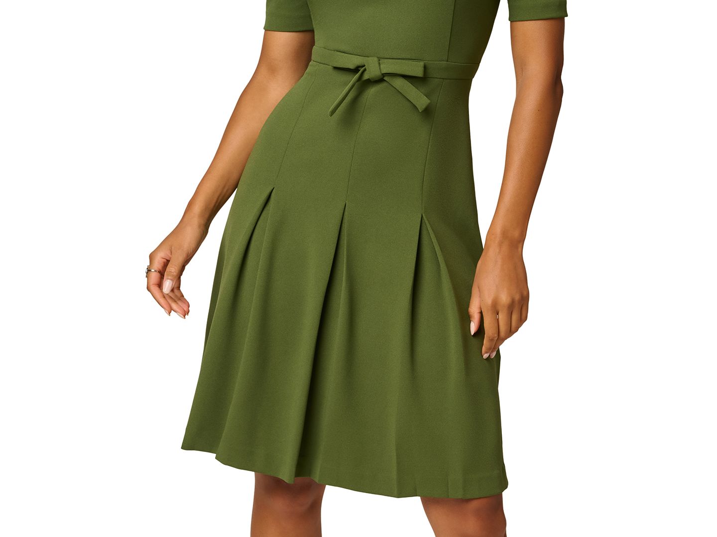 Женское платье Adrianna Papell Petite Bow-Front Pleated A-Line, цвет: Оливковый кипарисовый — фото 4