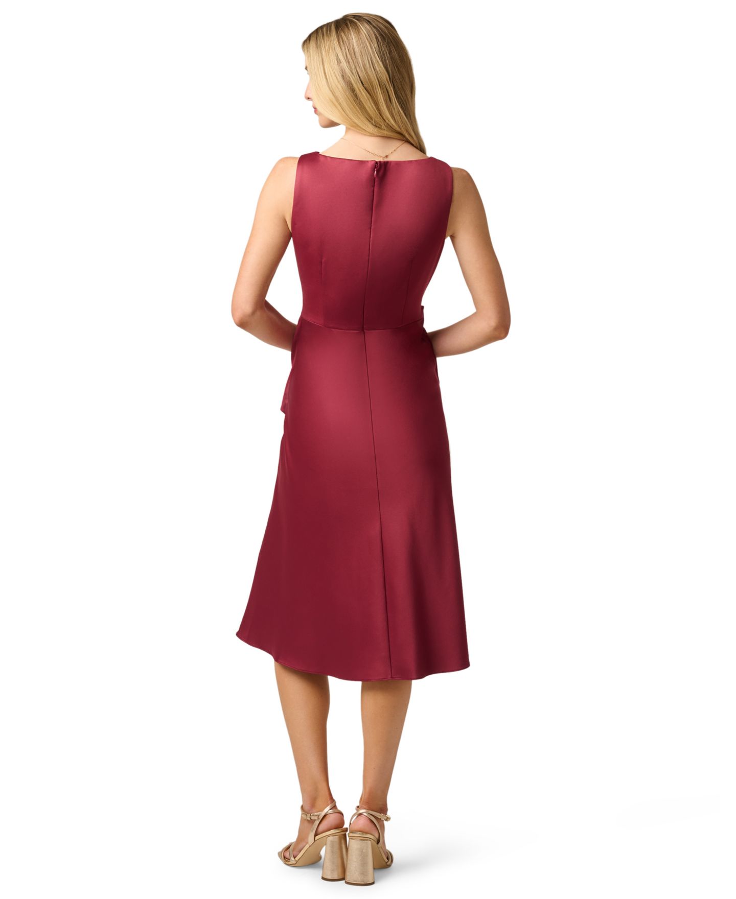 Женское платье Adrianna Papell Cowl Neck Draped A-Line Midi, цвет: Малиновый мглистый — фото 5