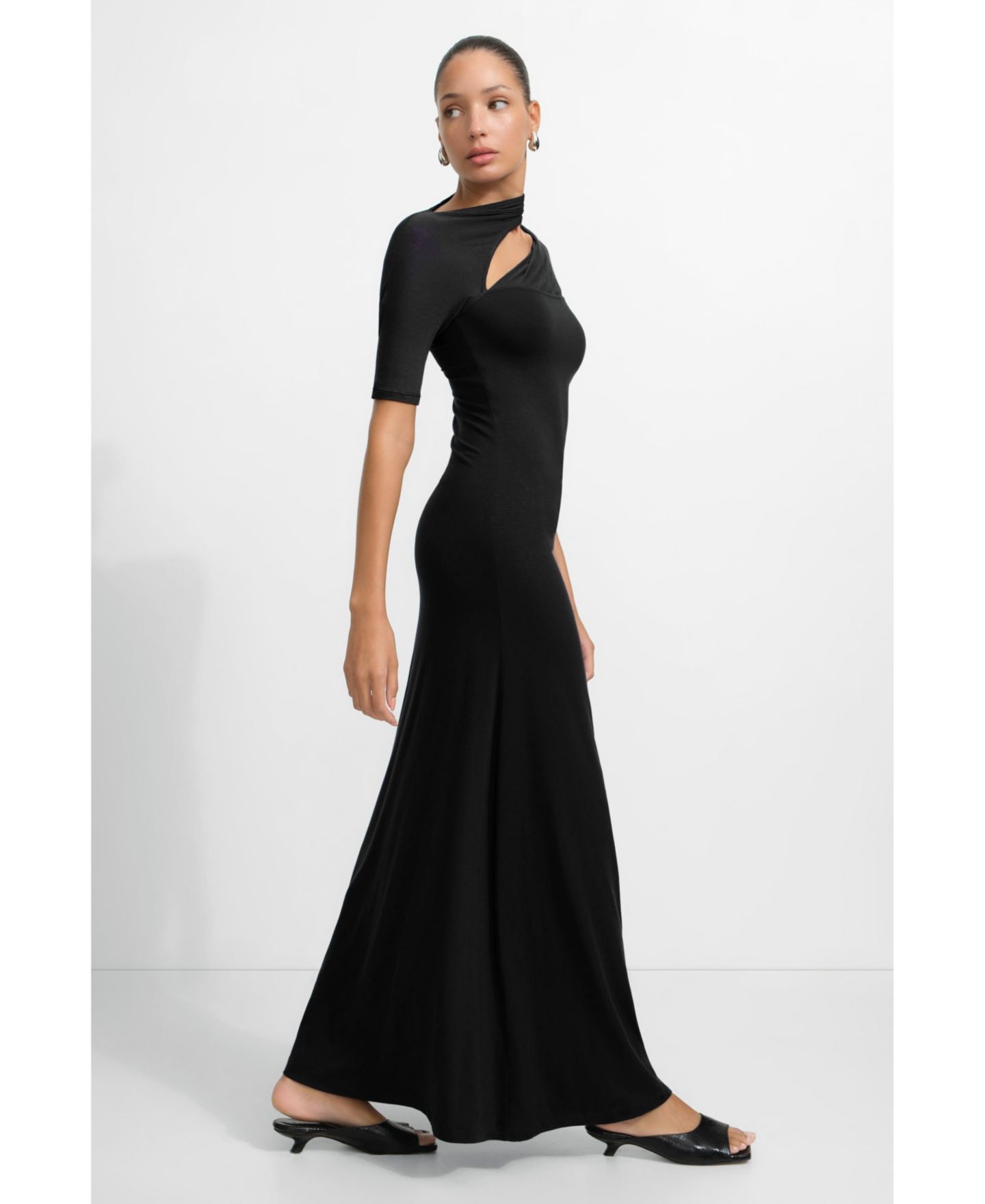 Женское платье Marcella Zola Cutout-Shoulder Jersey Midi Dress with Side Slit, цвет: Чёрный — фото 2